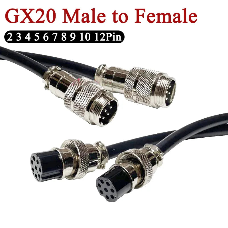 3Pin GX20 Male to Female Aviation Plug with Wire 2Pin~12Pin Male Female Docking Extension Cable M20 Revolving Female Power Cord