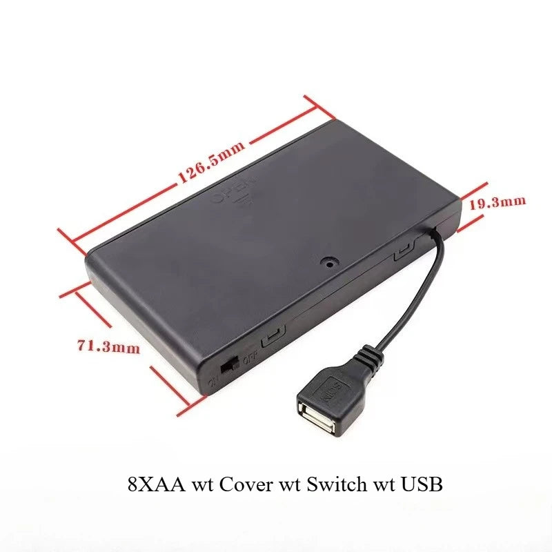 2X 3X 4X 6X 8X AA USB Battery Case With Power Switch With USB Socket AA Battery Box for 5V LED Strip Lights Mini Power Supply
