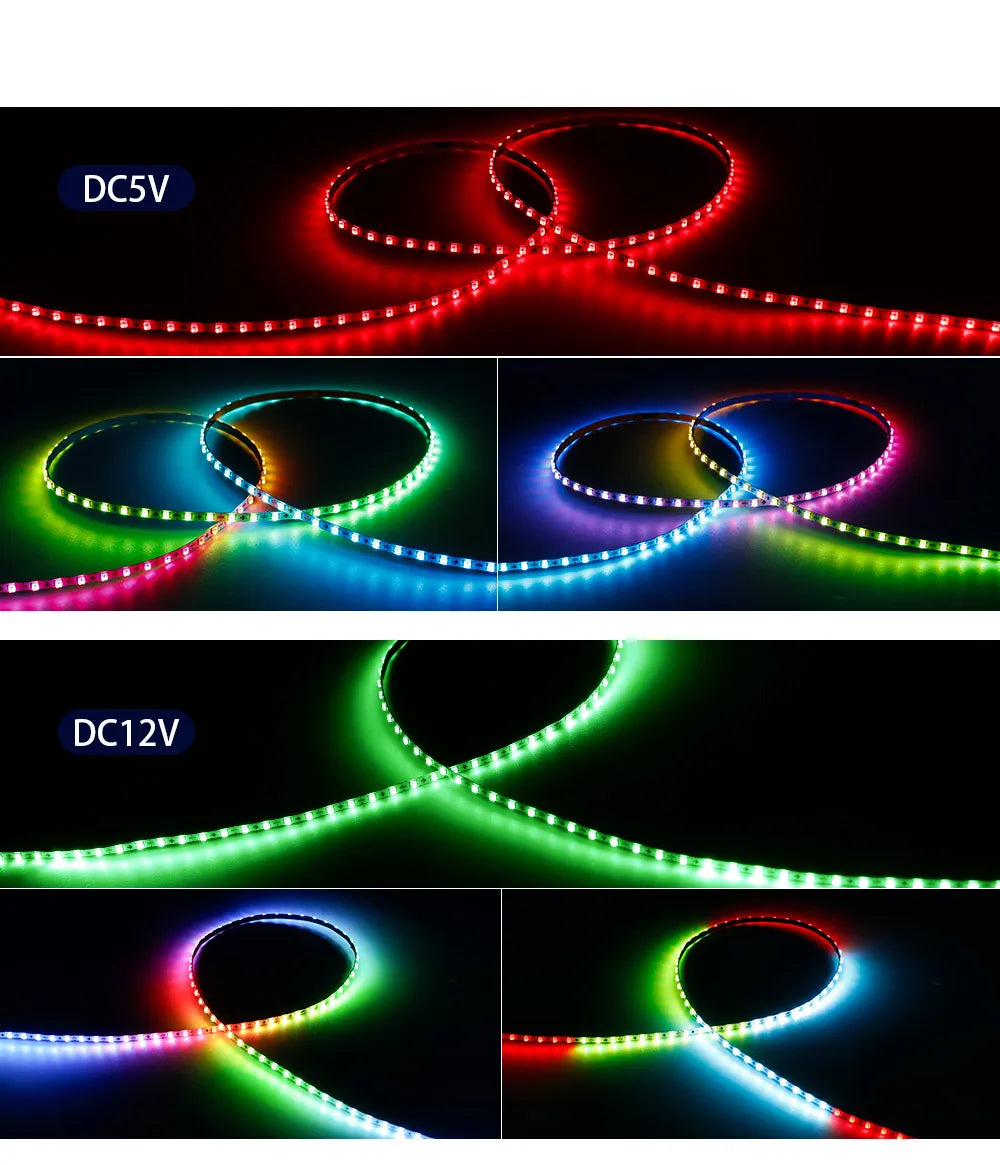 2.7mm WS2812 RGBIC LED Light 160Leds/M WS2812B 2020SMD Addressable Strip Lamp With DC/USB 28keys BT Music Led Controller DC5/12V