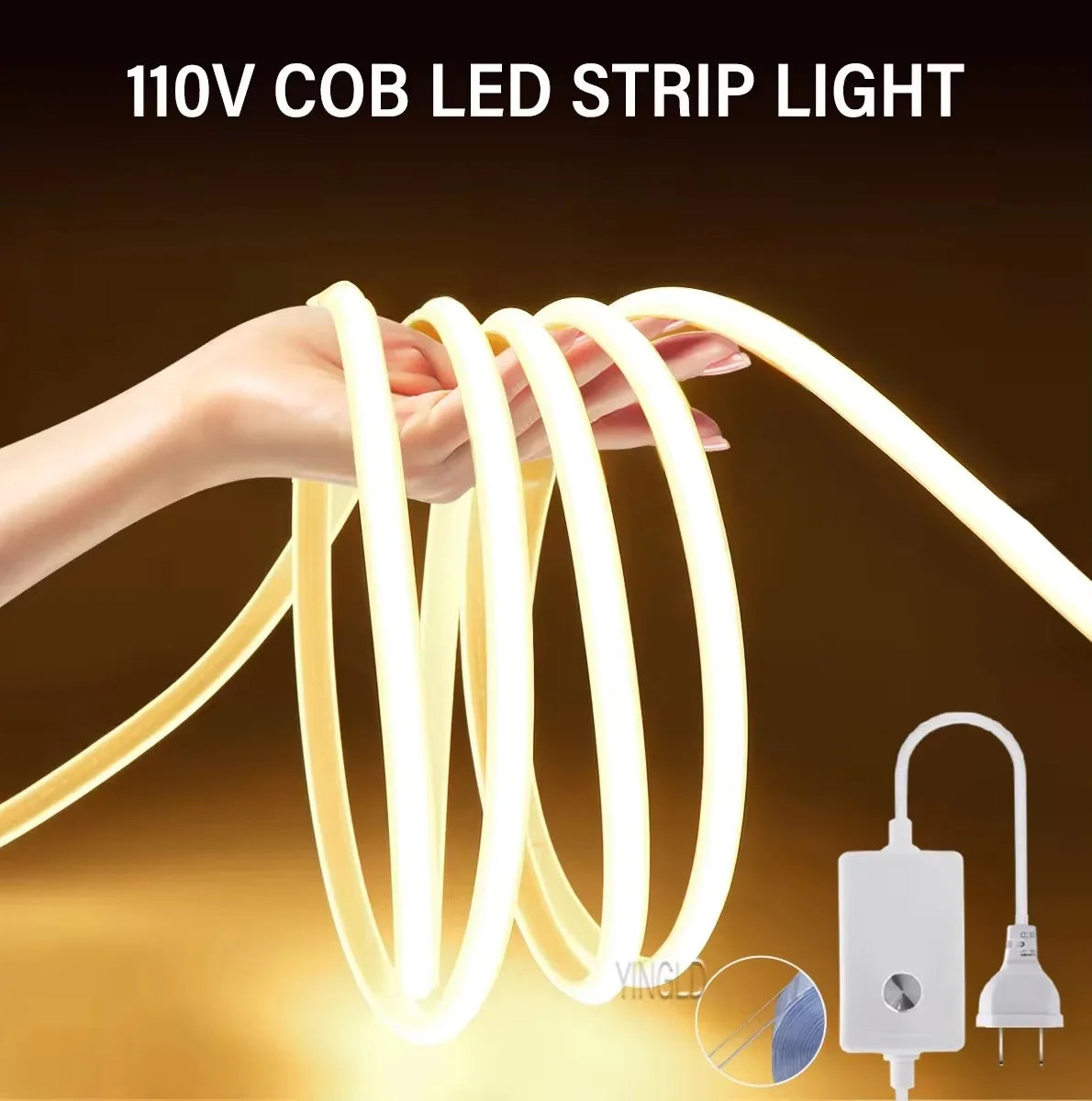 220V COB LED Strip Light High Bright Switch/Dimmable US 110v EU Plug Neon Tape Kitchen Cabinet  lighting Waterproof garden