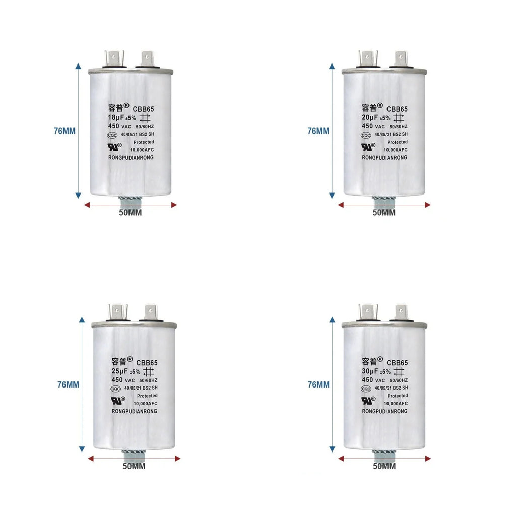CBB65 Air Conditioner Capacitor Bottom with Screw 5UF 10UF 15UF 20UF 25UF 30UF 35UF 40UF 50UF 60UF 70UF 80UF 100UF 450V Screw