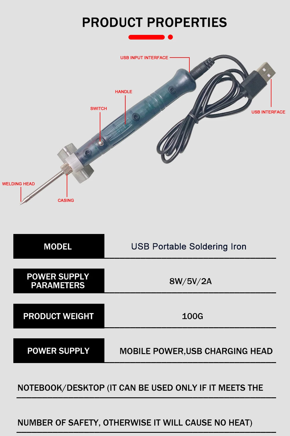 Portable USB Soldering Iron Professional Electric Heating Tools Rework Indicator Light Handle Welding Gun outdoor Repair Tool