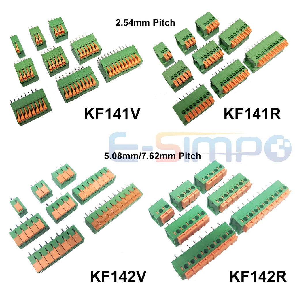 KF141V KF141R KF142V KF142R 2.54mm 5.08mm 7.62mm Push-in Spring Terminal Block Straight/Angled Pin PCB Connector FFKDS/V FFKDS/H