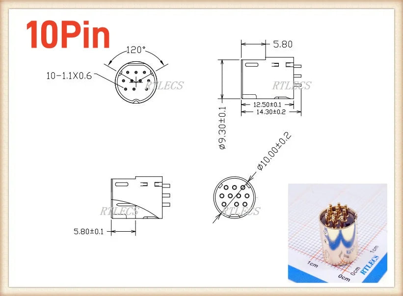 2 10 50 200 Pcs Mini Din Plug 9 10 PIN Circular Connector Male PCB Solder Through Holes Machined Terminals Gold Plated