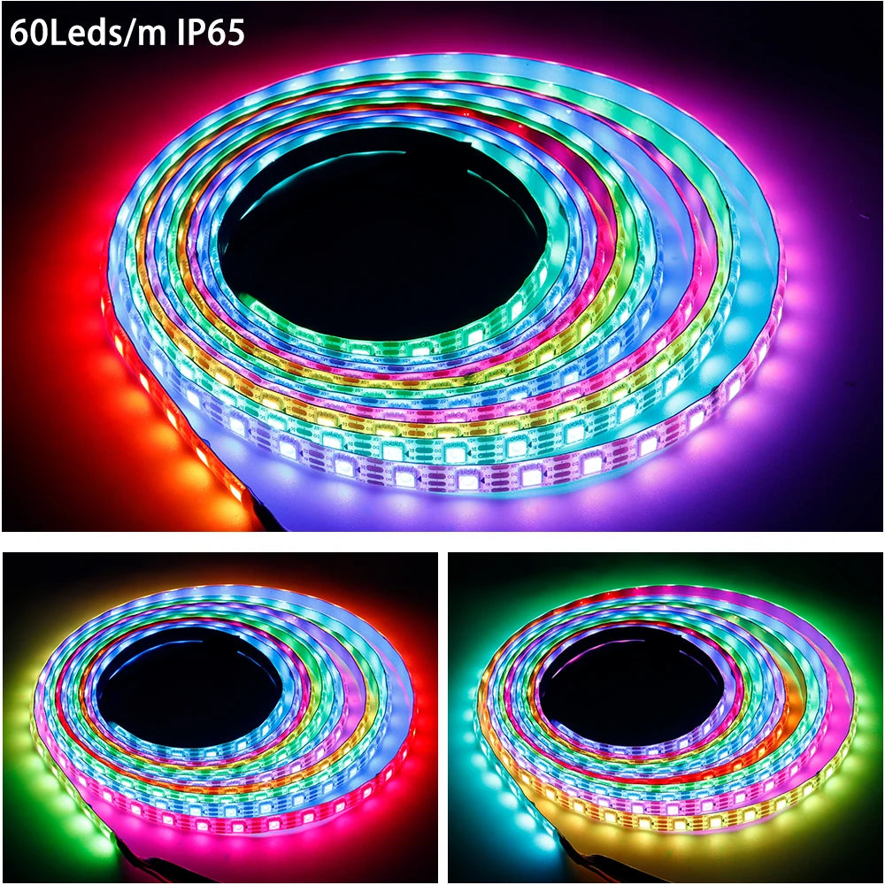 WS2811 WS2812B WS2813 WS2815 30/60/144Pixels/Leds/m 5050 RGBIC Smart LED Strip WS2812 Individually Addressable IC Light DC5V/12V