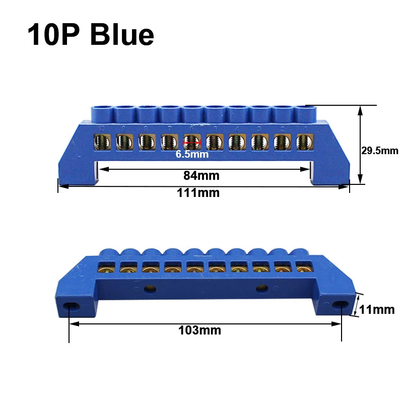 Blue Green White Bridge Design Zero Line 4-12 Pole Screw Brass Copper Grounding Strip Terminal Block Connector Earth And Neutral