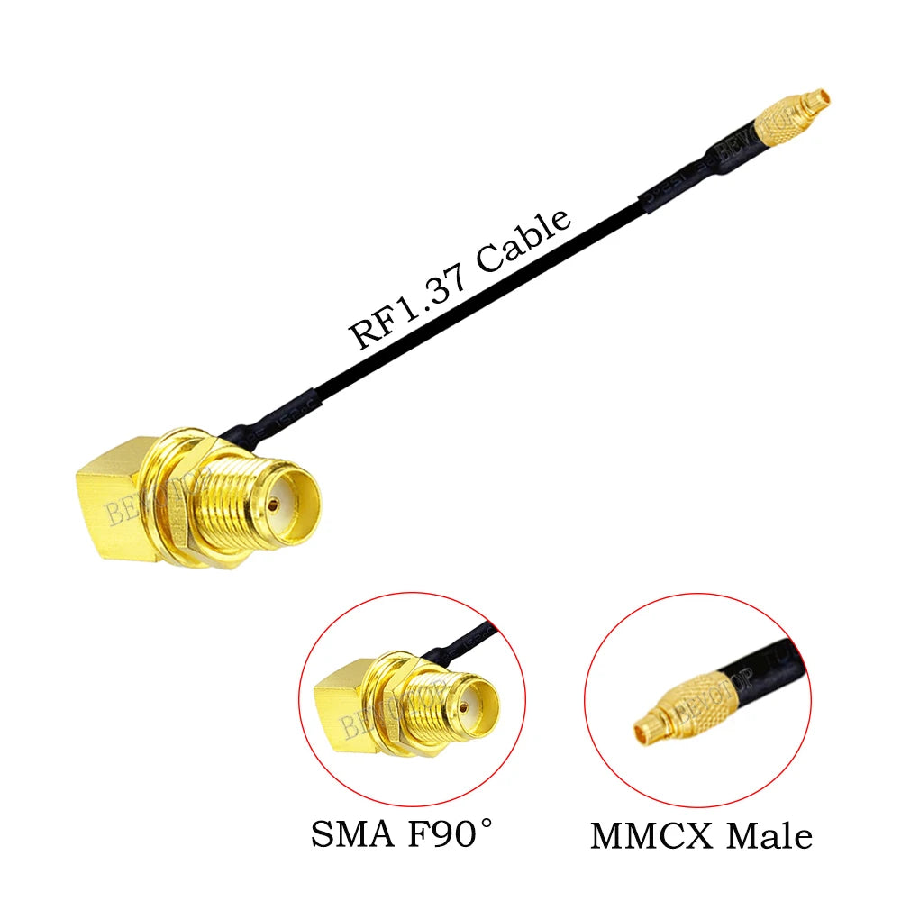 RF1.37 SMA Male Female to MMCX Male 90 Degree FPV Antenna Connector 50 ohm RF Coaxial Extension Jumper OD=1.37 Cable