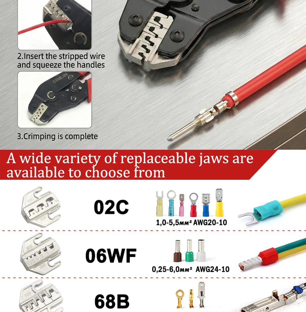 CLN-68B 0.08-1.5mm² Open Barrel Terminals Pliers Crimping Tool (28-16AWG) for JST, DuPont, Molex, PH2.0 XH2.54 3.96 4.2mm Pitch