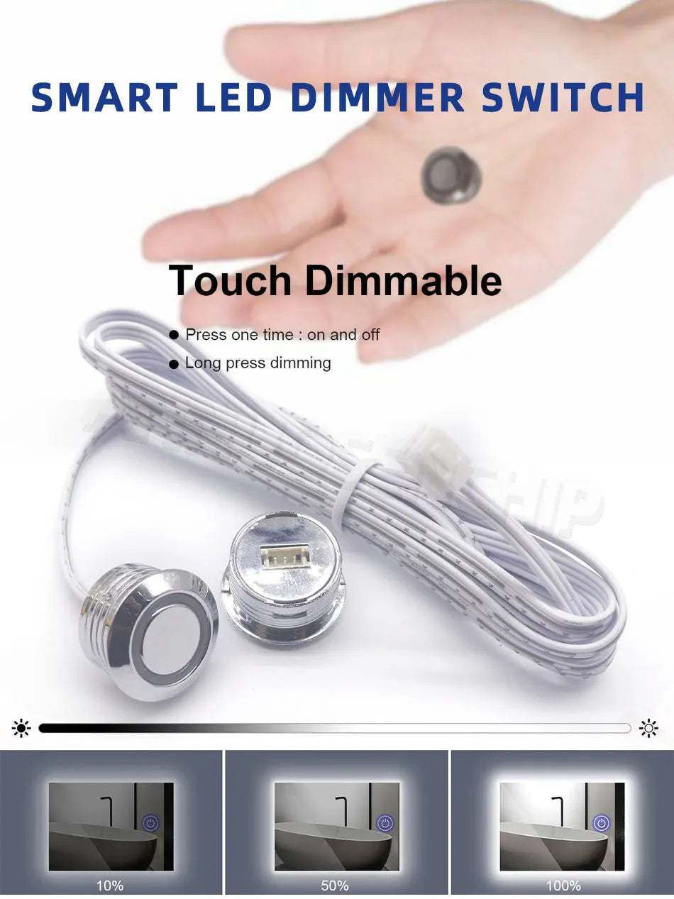 Mini Smart Touch Dimmer Switch DC 12V 24V 3Pin Quick Connect for LED Cabinet Light Drive Power Sensor Centralized Control On/Off