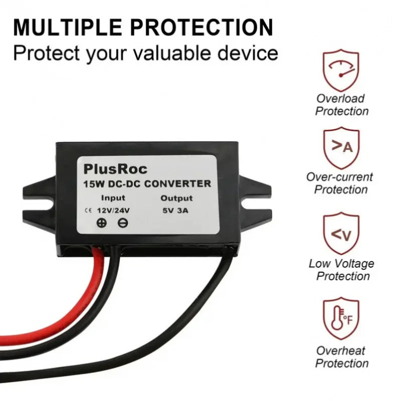 Waterproof 12V/24V to 5V Converter DC-DC Buck Module Power Adapter USB-A Female/C Type/Dual USB/Open Wire Connector
