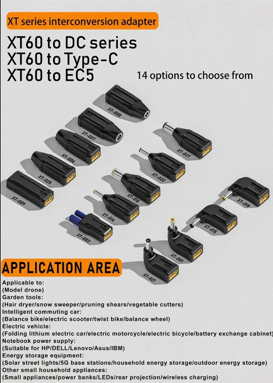 XT60 to EC5 Type C Adapter DC 5.5X2.5 5.5X2.1 7.4X5.0 7.9X5.0mm to XT60 Connector Model Airplane Battery Charger Plug Converter