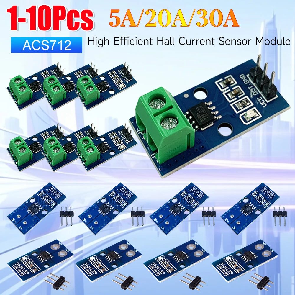 1-10PCS ACS712 High Efficient DC Current Sensor Module Detector High Precision Hall Effect Voltage Sensor Module for Arduino