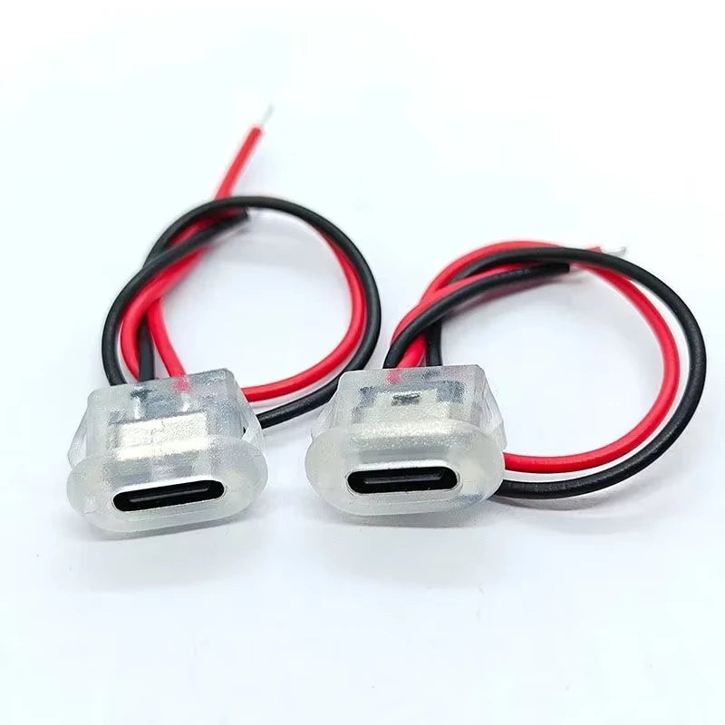 Type C Female Connector Waterproof USB C Female Jack Socket 2 Pin 3A Charging Port Power Cable Extension Direct Crimp Mount
