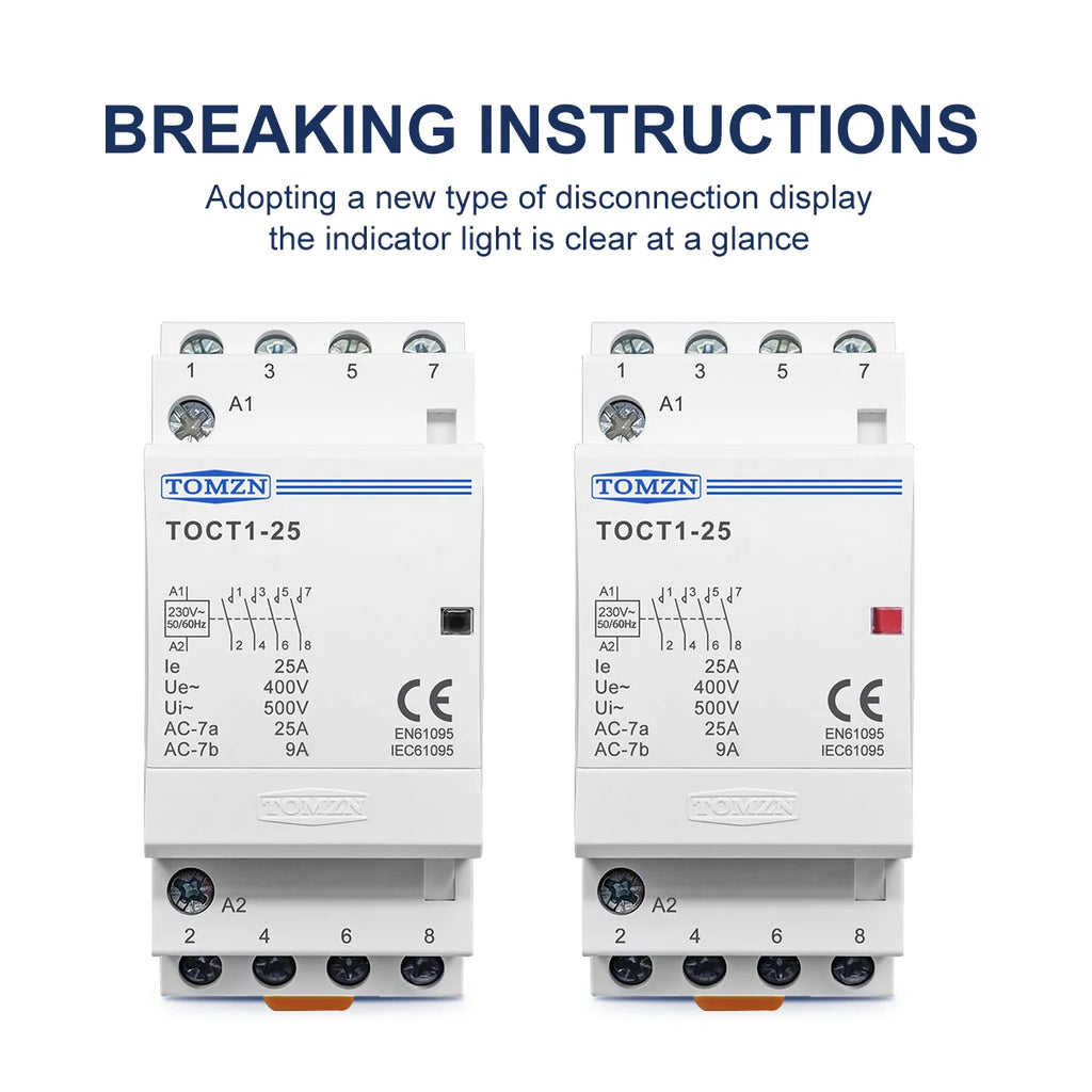 TOMZN TOCT1 4P 25A 4NO 4NC 2NC2NO 220V/230V 50/60Hz Din Rail Household AC Modular Contactor