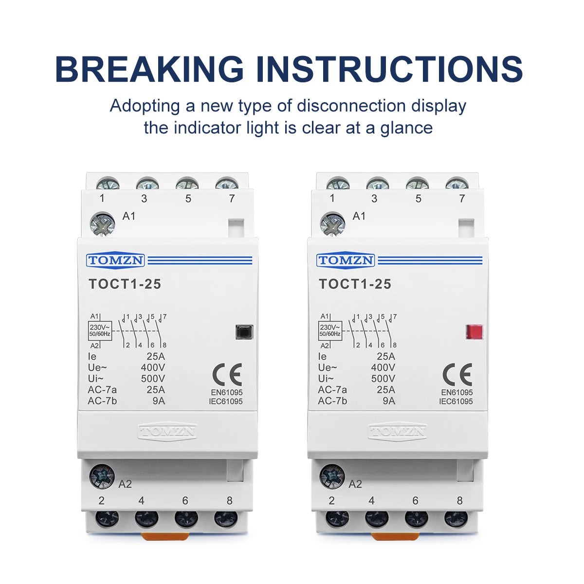 TOMZN TOCT1 4P 25A 4NO 4NC 2NC2NO 220V/230V 50/60Hz Din Rail Household AC Modular Contactor