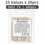 SMD Resistor Kit 170Values 0201 0402 0603 0805 1206 1% 0R-10M Ohm Assortment Sample Book Chip Resistor DIY Electronic Components