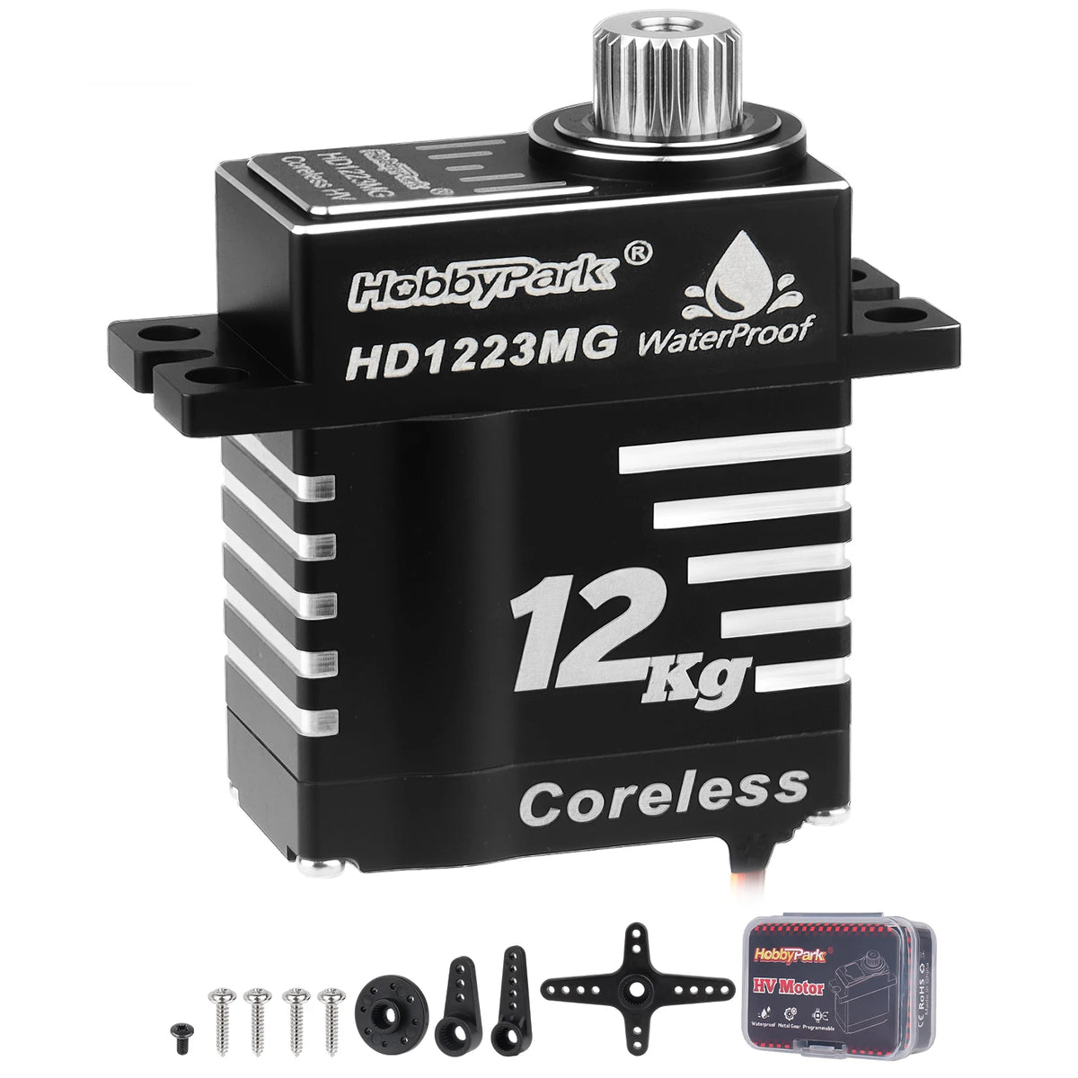 HobbyPark Waterproof 12kg HD1223 Digital High Torque Coreless Metal Gear Servo with Mount Arm Link Set for TRX4M 1/18 RC Crawler