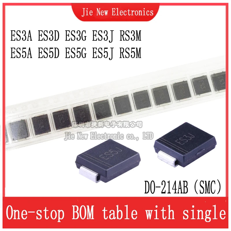 50PCS/LOT SMC DO-214AB ES5A ES5A ES5J ES3J RS5M  RS3M ES5D ES3D ES5G ES3G 3A 5A 200V 400V 600V 1000V 1KV SMD Fast Recovery Diode