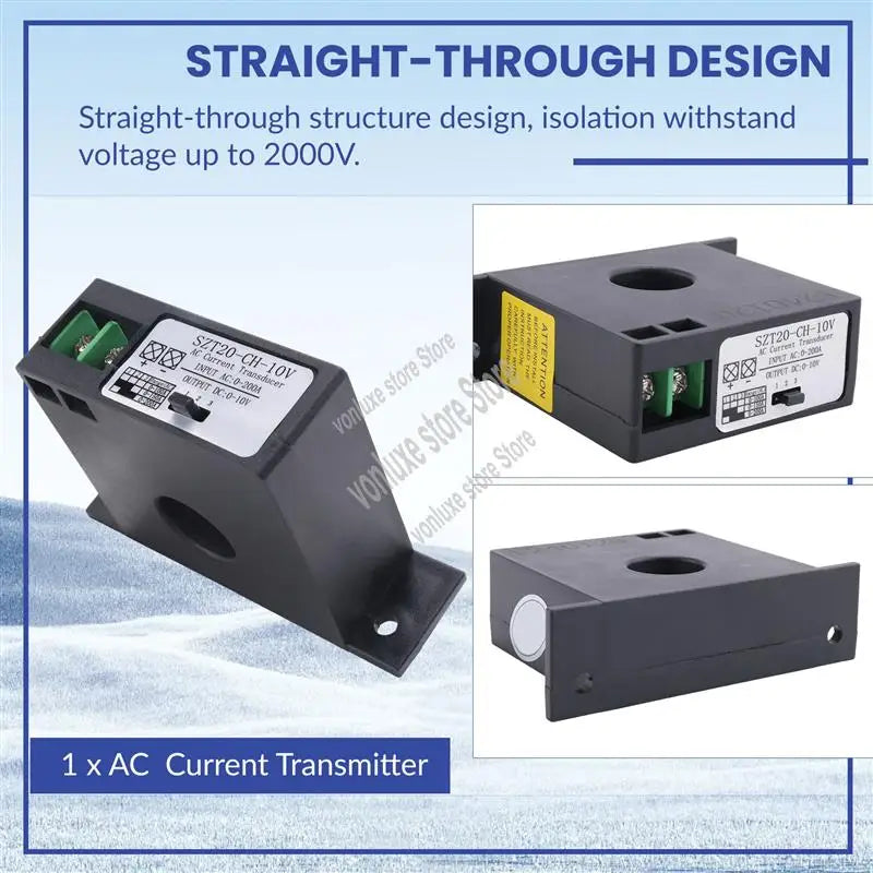 AC Current Transmitter AC Current Transducer Overload Protector Input AC 0-200A Output DC 0-10V SZT20-CH-10V-Hot