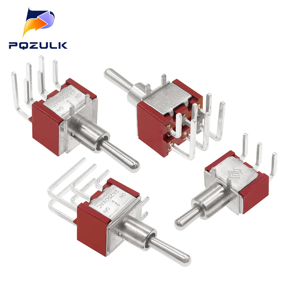 Vertical Right Angle 2/3/10A 125/250V AV 3/6Pins 2/3Position SPDT PCB Mount Toggle Switch ON-OFF-ON Rocker Switche ON-ON