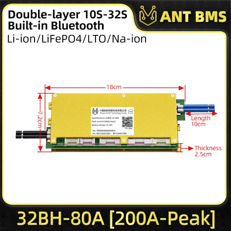 ANT Smart BMS 10-32S 72V 84V 96V BMS 120V High Voltage LiFePO4 Li-ion BMS for Electric Motorcycle with Bluetooth