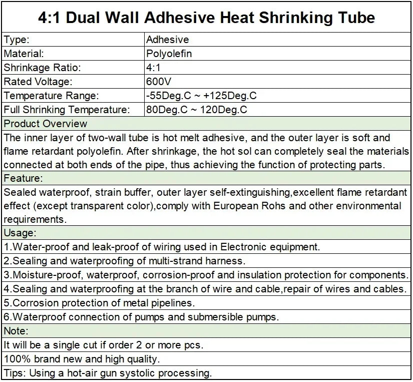 1M~100M Clear 4:1 Heat Shrink Tube with Glue Diameter 4 6 8 10.5 12 16 20 24 40 52mm Adhesive Sleeve Wrap Heat-shrinkable Sheath