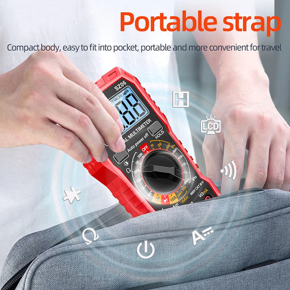 Digital Multimeter Voltage Tester Voltmeter SZ06 SZ308 TRMS 2000 Counts Auto-Ranging Ohm Volt Amp Meter Measuring AC/DC Voltage