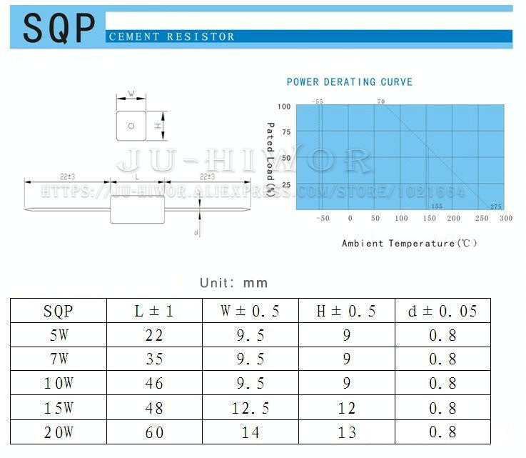 5pcs 10W 5% SQP Cement Resistor 0.1 0.22 0.33 0.5 1 1.2 1.8 2 2.2 3 3.3 3.6 4.7 5 8 10 15 20 25 30 100 K R ohms Power Resistance