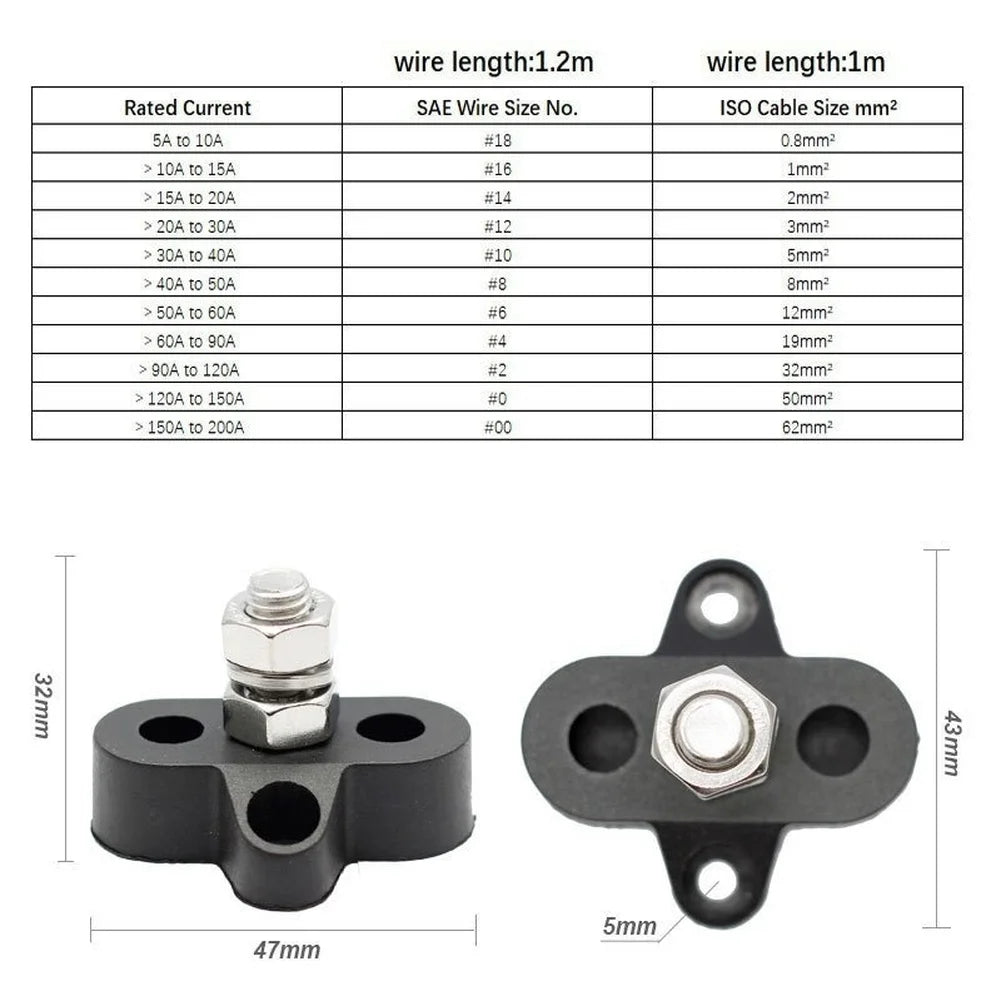 Double Stud Terminal Block M6 M8 For Car Boat Marine Wiring PA66 Insulator Base Electrical Connector 5A To 200A