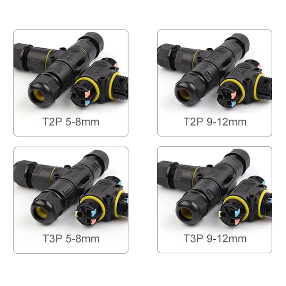 IP68 M20T Quick Outdoor Waterproof T Shape Connector 2/3 Pin Screw Electric Wire Terminal Adapter Home For LED Lighting 16A/380V