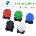 TZT 25PCS Tactile Push Button Switch Momentary 12*12*7.3MM Micro switch button + 25PCS Tact Cap(5 colors) for Arduino Switch