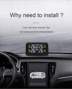 Solar Wireless Tire Pressure Monitoring System TPMS Auto Security Alarm Device Digital Colorful Display With 4 sensors