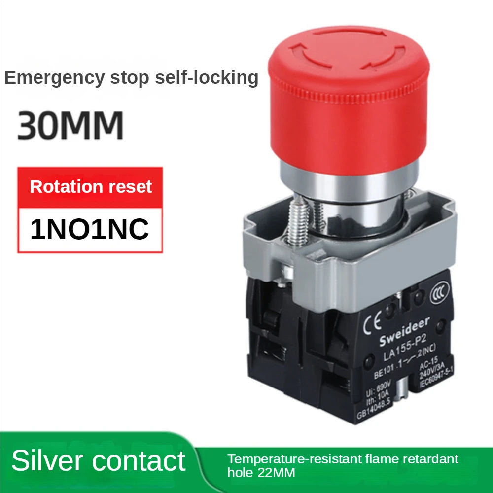 22mm Mushroom Emergency Stop Button Switch XB2-BS542 BS442 BS642 BS142 10A Key Emergency Stop Power Button Switch Starter Switch