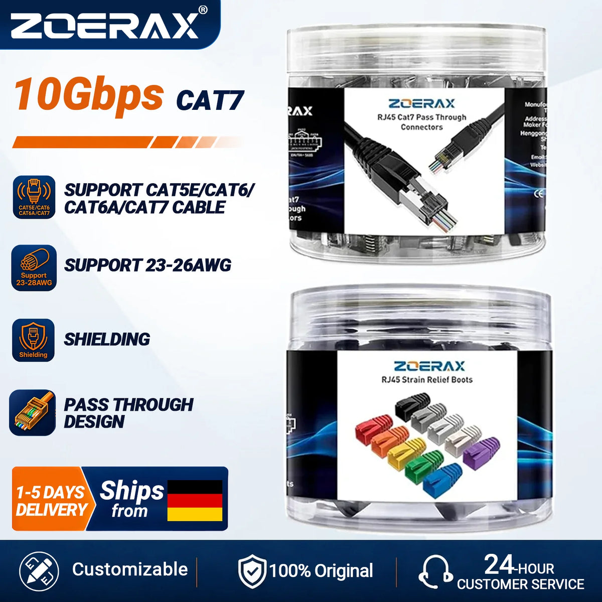 ZoeRax 50PCS RJ45 Cat7 CAT6A Connector, 2-Piece Shielded RJ45 Ends 8P8C Modular Network Plug Connector with Strain Relief Boots