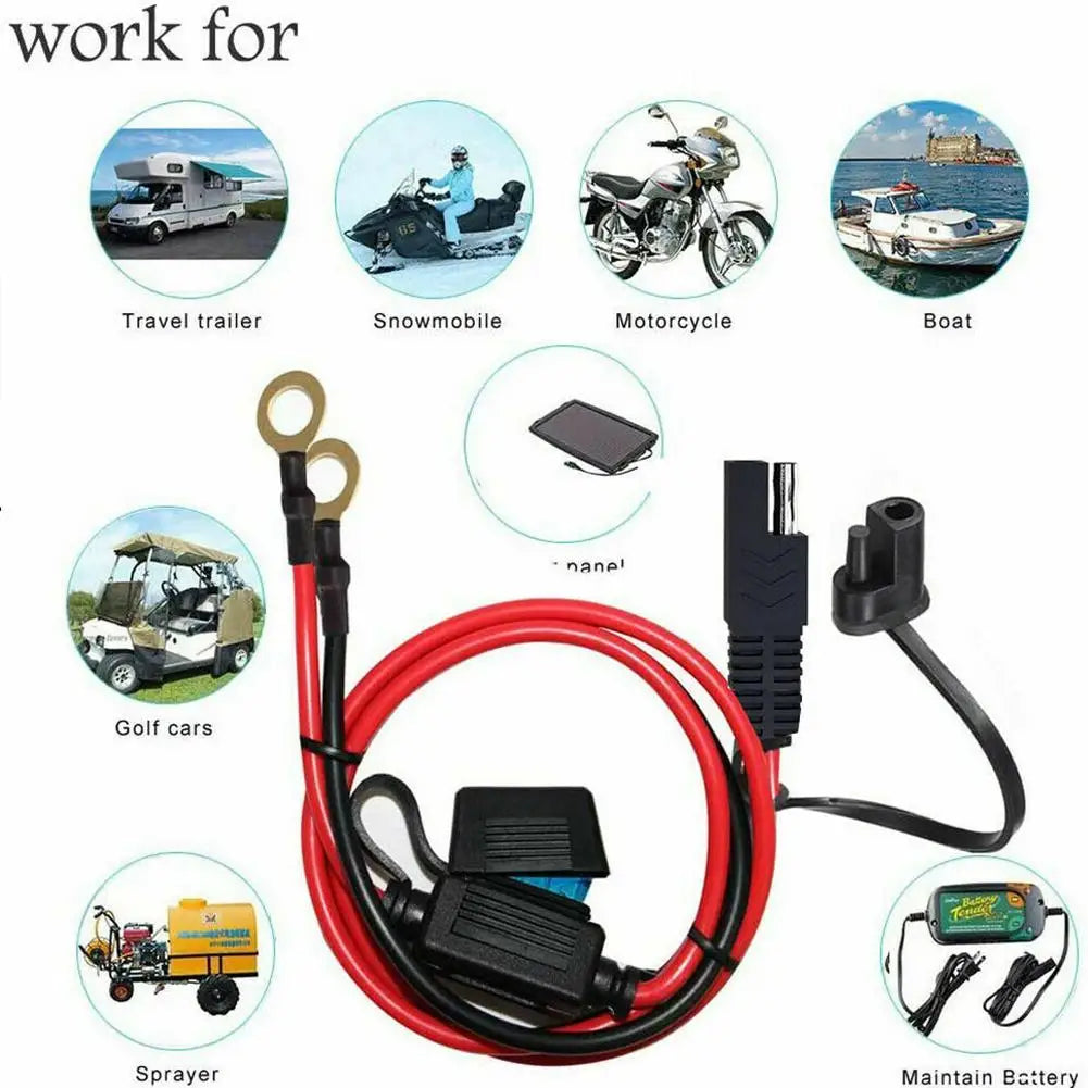12-24V 16AWG SAE 2 Pin Quick Disconnect To O Ring Terminal Harness Connecter With 10A Fuse For Battery Charger Cable Connector