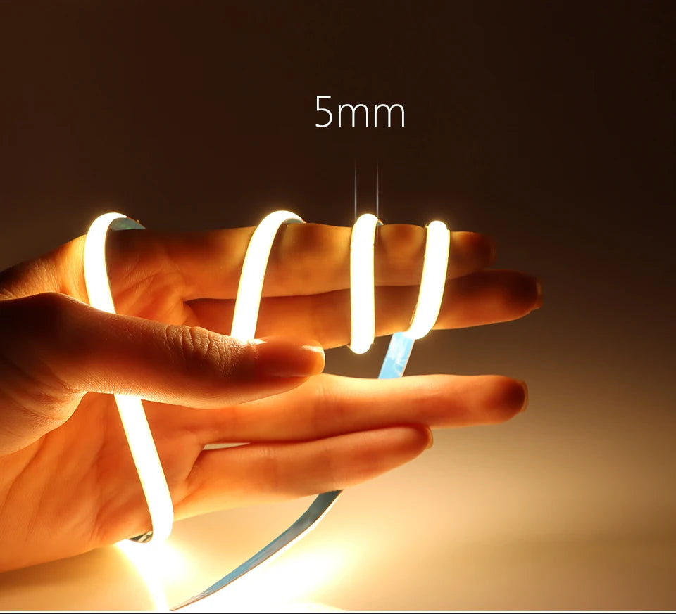 Super Thin 5mm COB LED Strip 1m 2m 3m 4m 5m High Density Flexible Neon LED Tape Ribbon For Home Room Decor TV Backlight Lighting