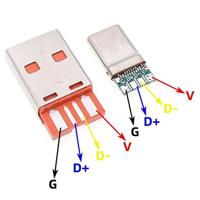 1Set Fast Charge Type-C USB 65W 5A Male Connector Welding With 5Pin PCB + Type A Male 6 Pin USB DIY OTG Data Charge DIY KIT