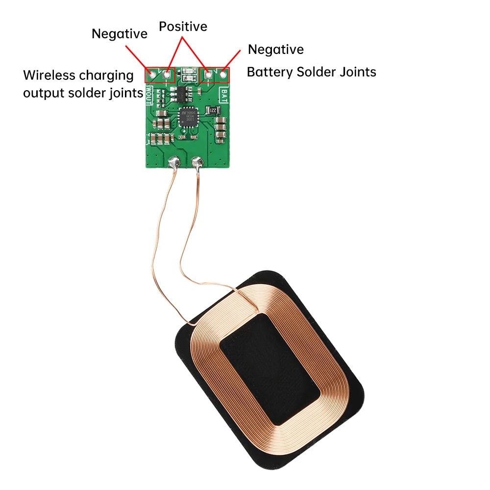 Small Coil Wireless Charging Receiver Module PCBA Built-In 3.7V Lithium Battery Modification Program For DIY Electronic Devices