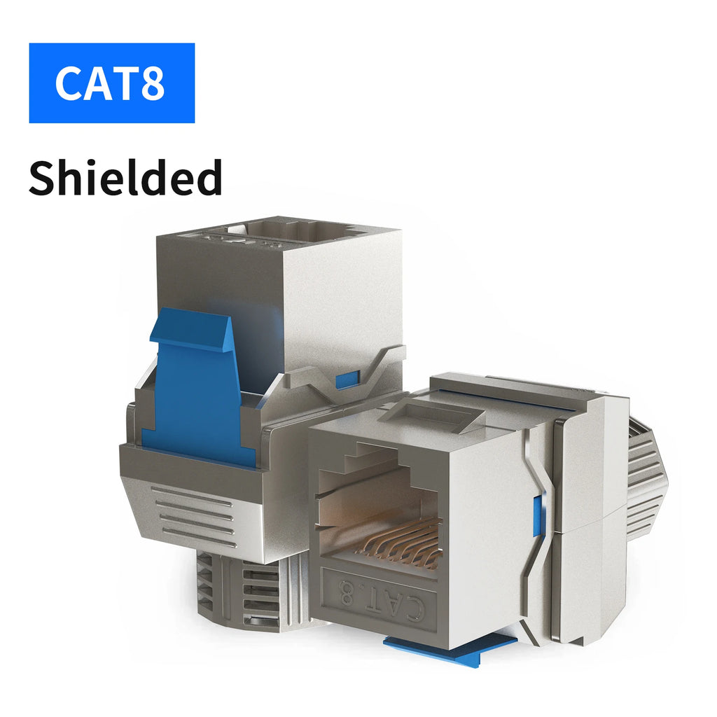 RJ45 CAT8 CAT7 CAT6A Keystone Jack Network Shielded Tool-Free Coupler 180 Degree Type Zinc Alloy Module Adapter Coupler