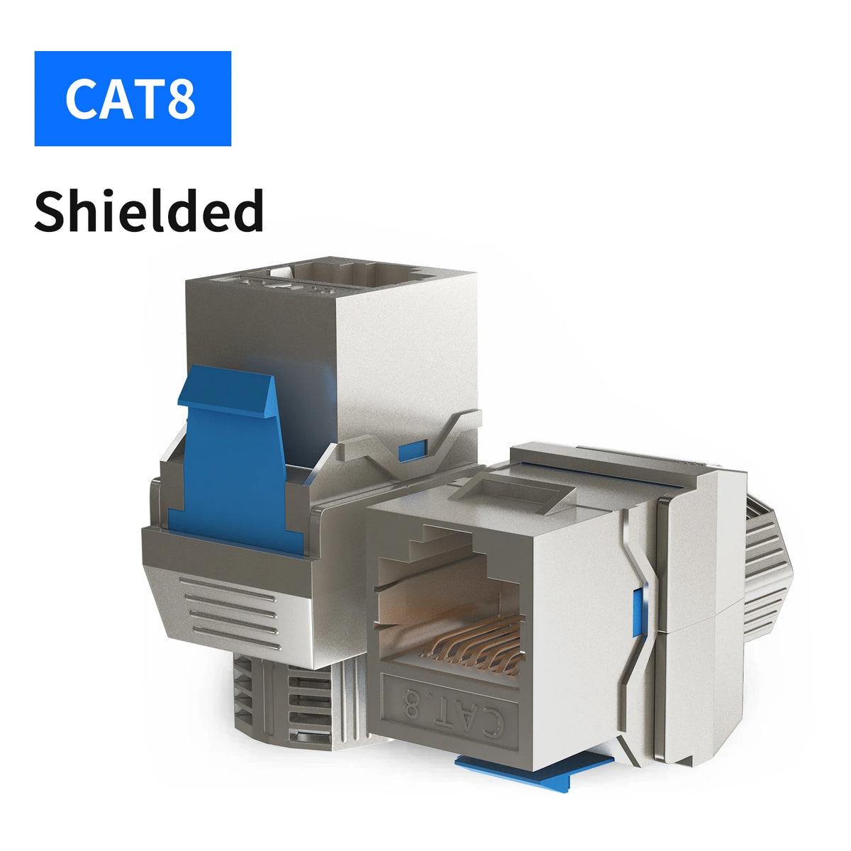 RJ45 CAT8 CAT7 CAT6A Keystone Jack Network Shielded Tool-Free Coupler 180 Degree Type Zinc Alloy Module Adapter Coupler