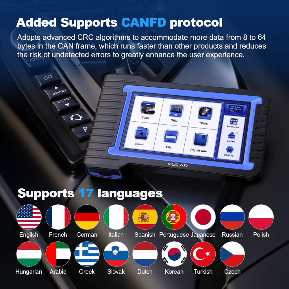 MUCAR VO7S CANFD Professional Scan Tool Bi-Directional Control ECU Coding Auto Car Diagnostic Tool Full System OBD2 Scanner