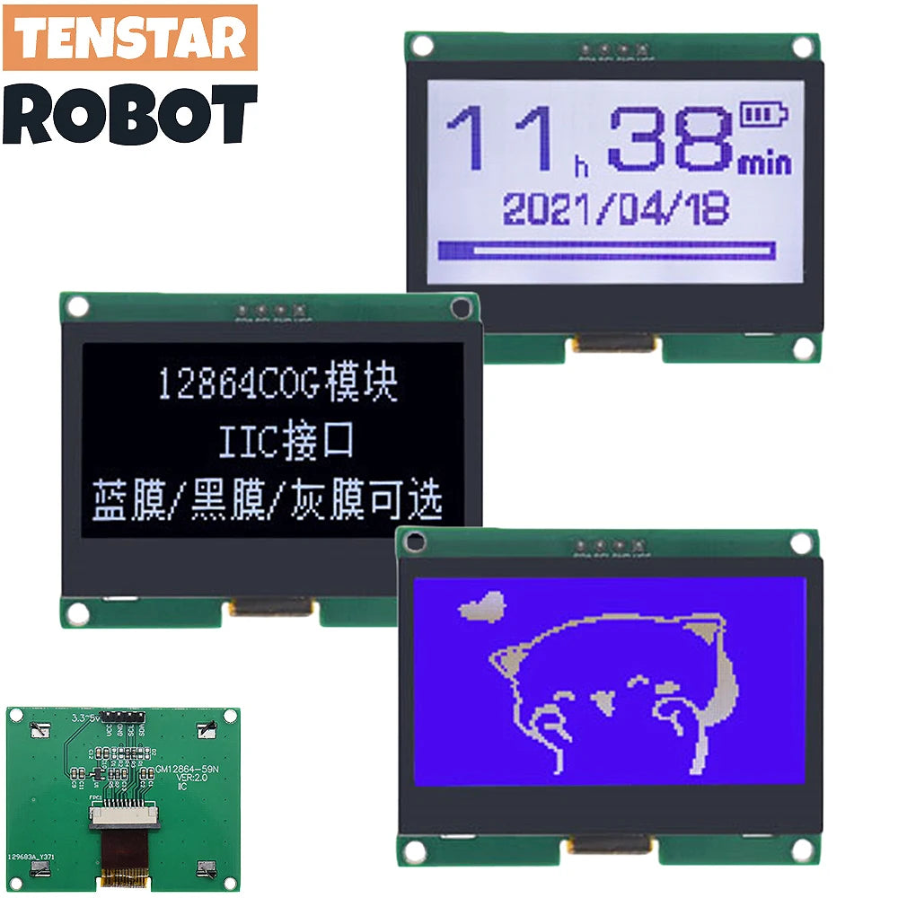 TENSTAR 12864-59N IIC 4P LCD Module  I2C ST7567S COG Graphic Display Screen Board LCM Panel 128x64 Dot Matrix Screen