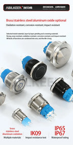 ABILKEEN 16/19/22MM LED Ring Light Metal Push Button Switch 1NO1NC/2NO2NC LED Ring Light Momentary/Latching Push Button Switch
