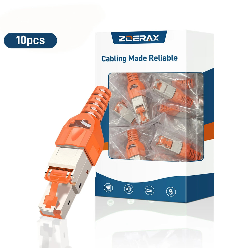 ZoeRax 10-Pack RJ45 Cat8 Cat7 Cat6a Connectors, Tool-Free Zinc Alloy Shielded Ethernet Termination Plugs for 23AWG SFTP Cables