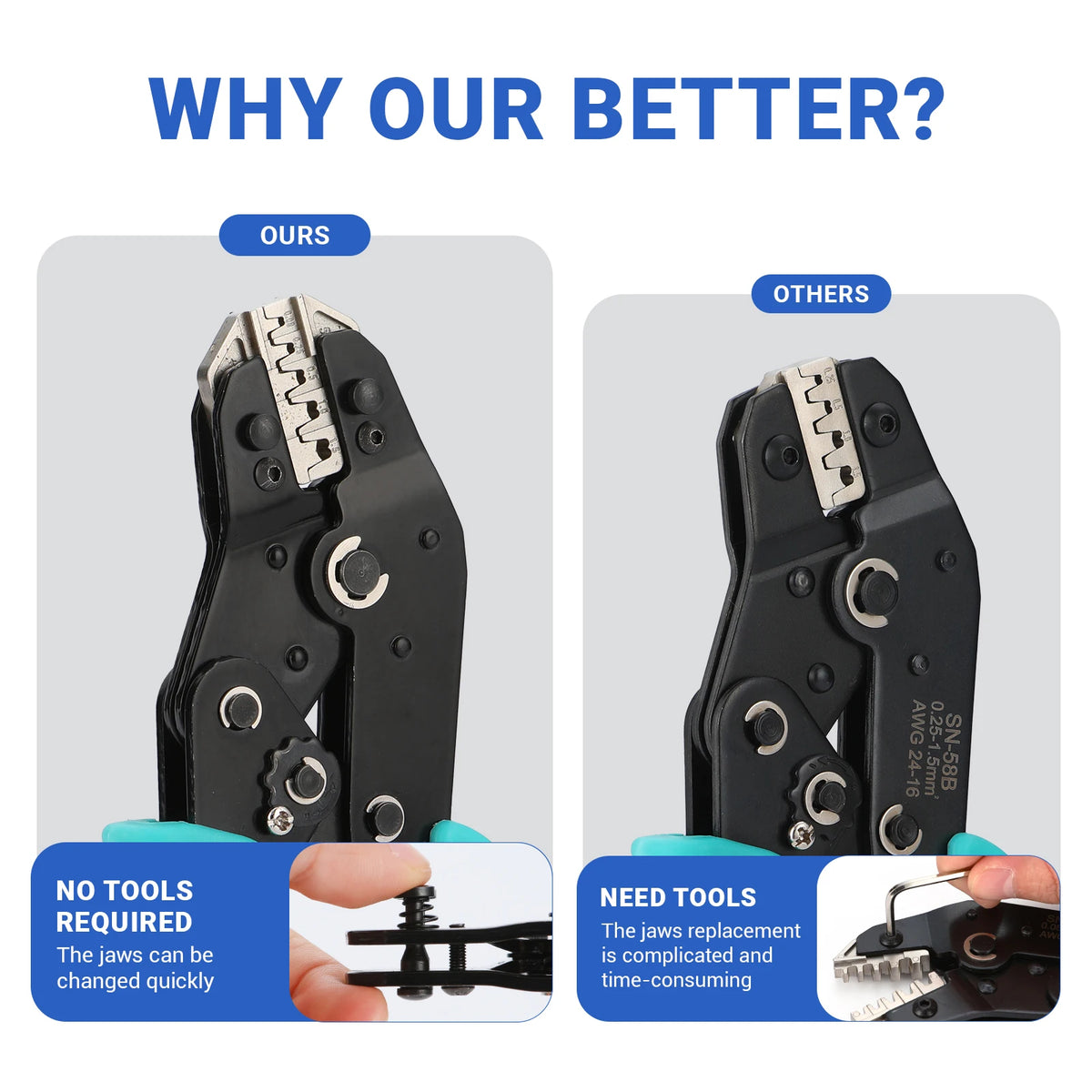 Crimping Tool Set Electrician Tools Quick Change Jaws For Crimp Terminals Dupont JST Non Insulated Open Barrel Ferrule Solar MC4