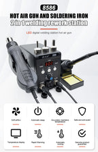 JCD 750W Soldering Station 8586 LCD Digital Display SMD Rework Hot Air Gun Soldering Iron 220V 110V ESD Welding Repair Tools
