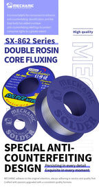 MECHANIC 60g Soldering Wire Double Rosin Core Flux SX-862 183℃ Melting Point 0.3-1.8mm High Purity Environmental Tin Wire Tools