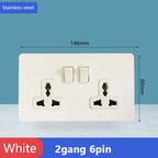 Toggle switch White stainless steel panel retro wall lamp switch AC110-250V 1 2 3 4 Gang 2 Way16A Universal wall light switch