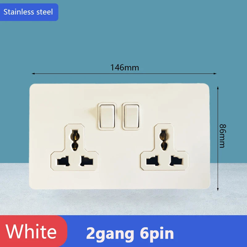 Toggle switch White stainless steel panel retro wall lamp switch AC110-250V 1 2 3 4 Gang 2 Way16A Universal wall light switch