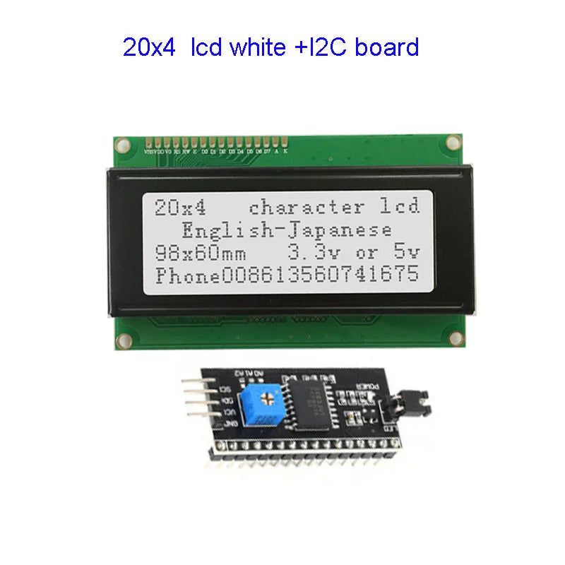 2004A 20x4 IIC I2C LCD Display Blue White Green Screen RGB Backlgiht Black Character 3.3V or 5V 98X60mm
